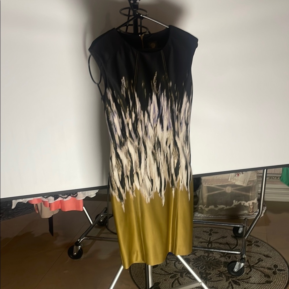 Vince Camuto Black and Yellow Sheath Midi Dress